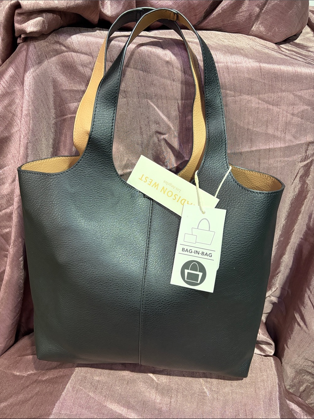 Madison West Black and Tan Reversible Leather Tote
